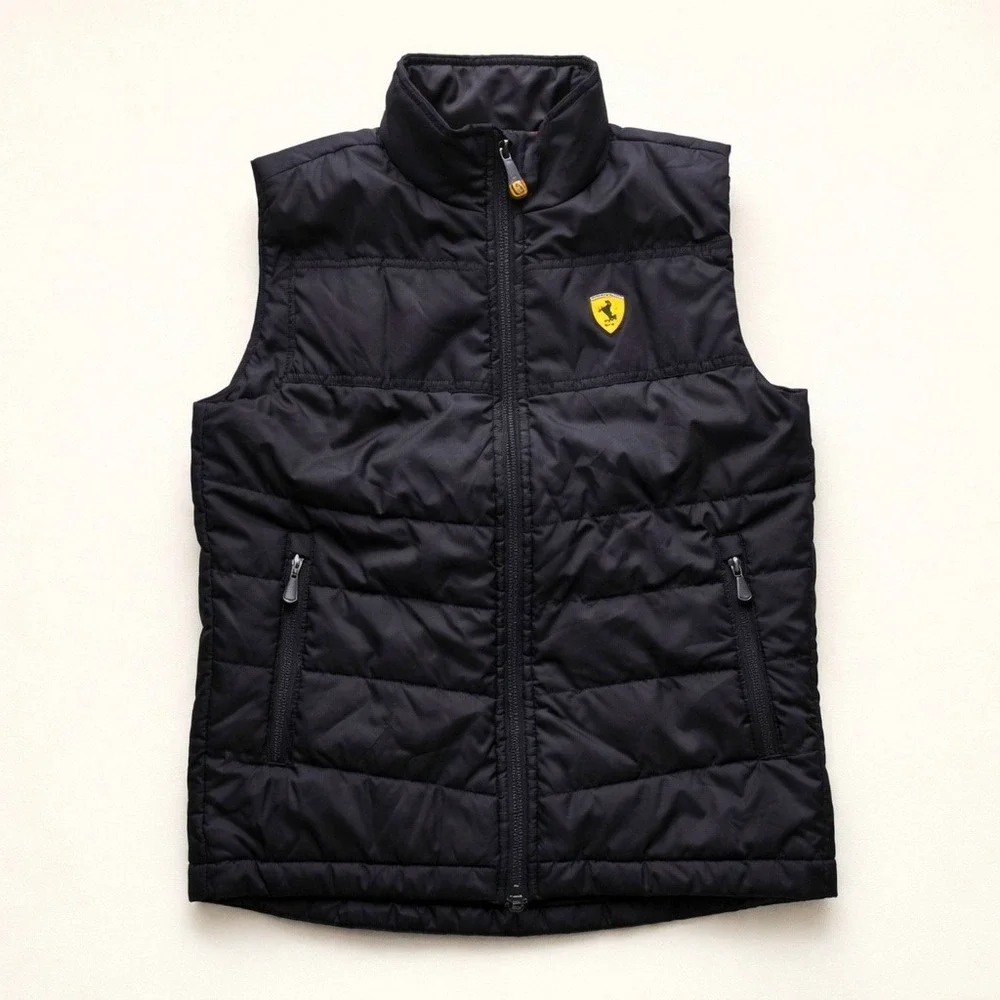 Ferrari Kids Black Scuderia F1 Puffer Vest‎ Full-Zip Quilted M Racing Autobahn